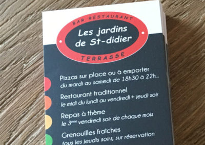 Menu restaurant Les Jardins de St Didier