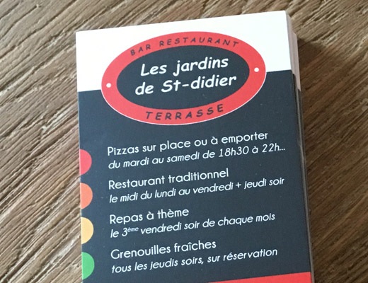 Menu restaurant Les Jardins de St Didier